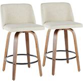 Toriano 26" Counter Stool in Cream Fabric & Walnut Finish (Set of 2)